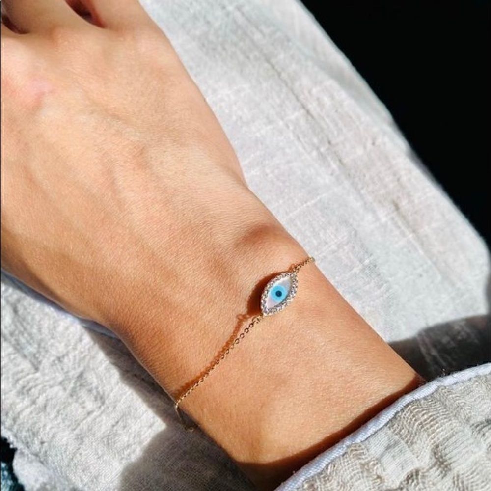 14k Real Gold Evil Eye Bracelet 7+1 inches NEW | Birthday Gift | Gold Bracelet |